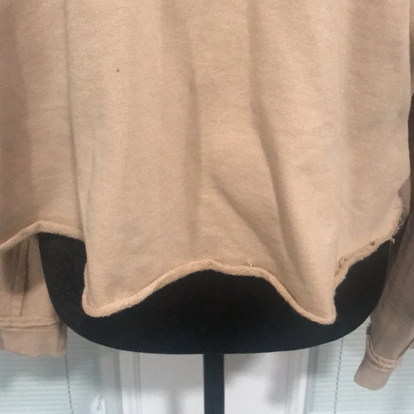 Easel Grunge Hoodie V-Neck Tan Boxy Fit Raw Unfinished Seams New Medium - Picture 5 of 14